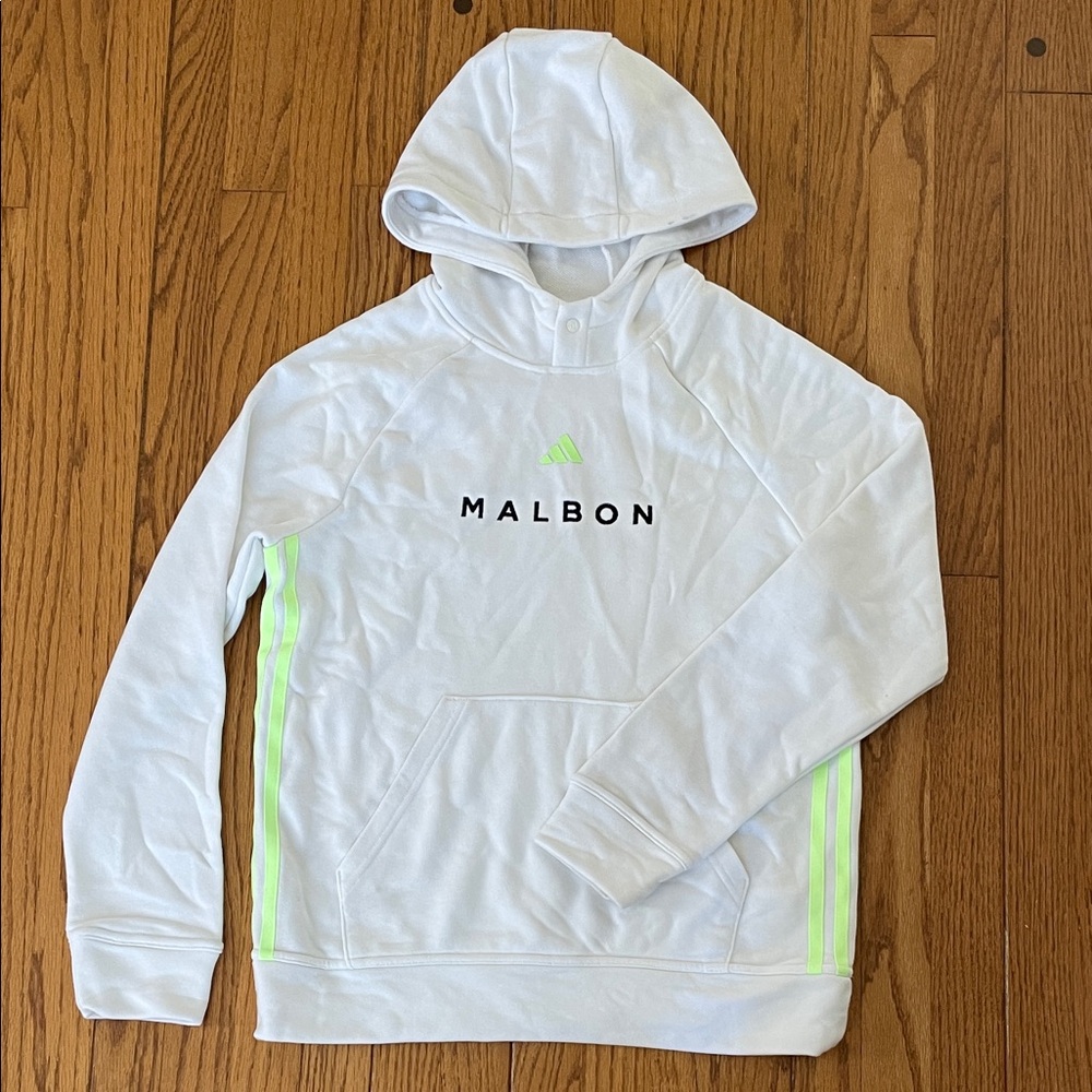 Malbon x Adidas fleece Hoodie with Neon Green stripes